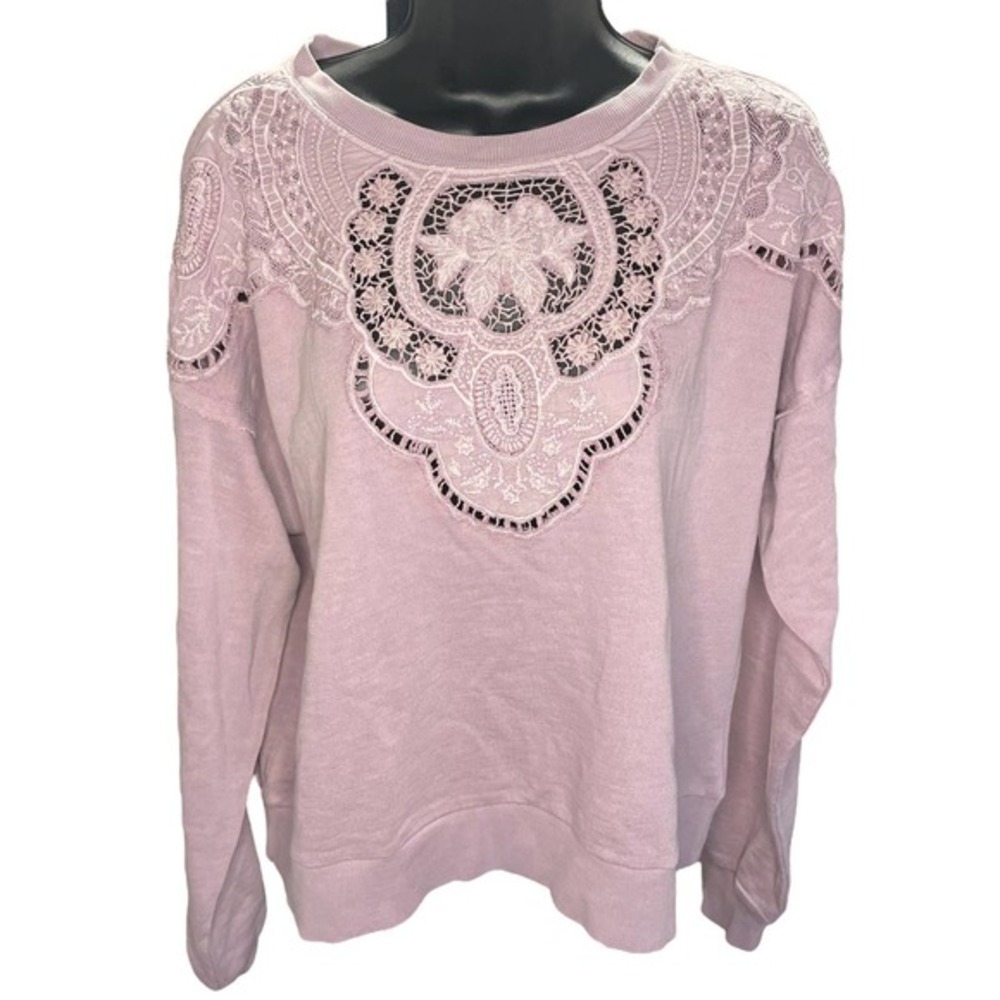 Lucky Brand Purple Distressed Boho Lace Sweater Size M